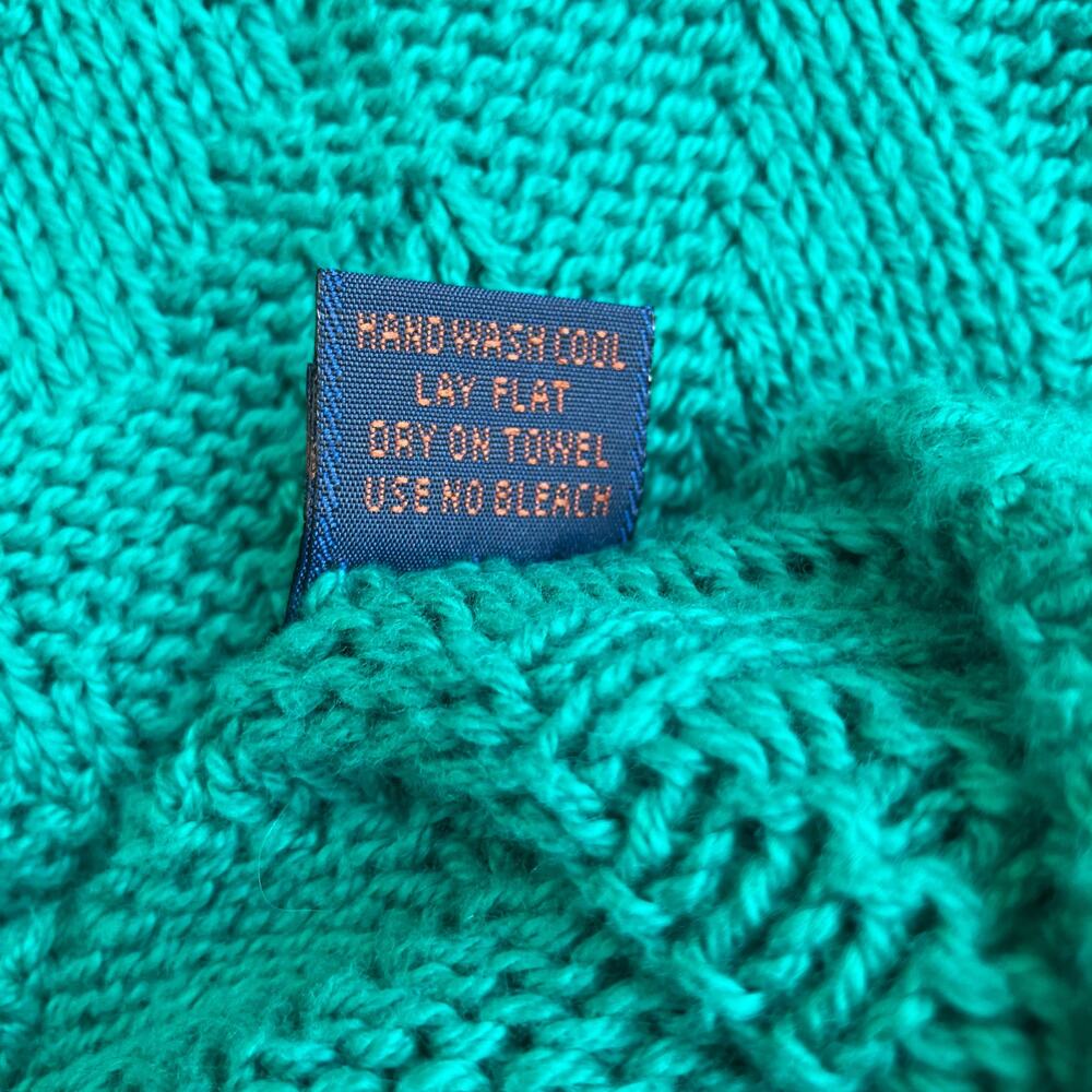 VTG Lake Harmony Sweater M Green Textured Knit Crewneck USA Made Cotton Preppy - Picture 8 of 10